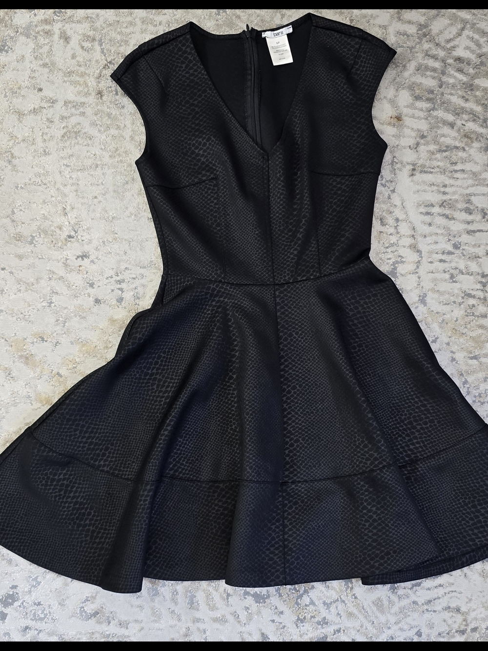 Bar III Black Textured V-Neck Fit & Flare Mini Dress